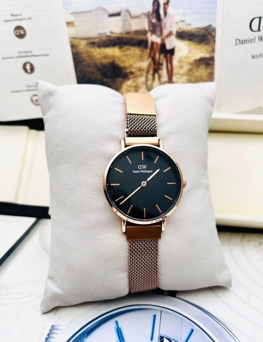 Daniel Wellington Classic Petite Watch – Black Mesh Strap, White Dial