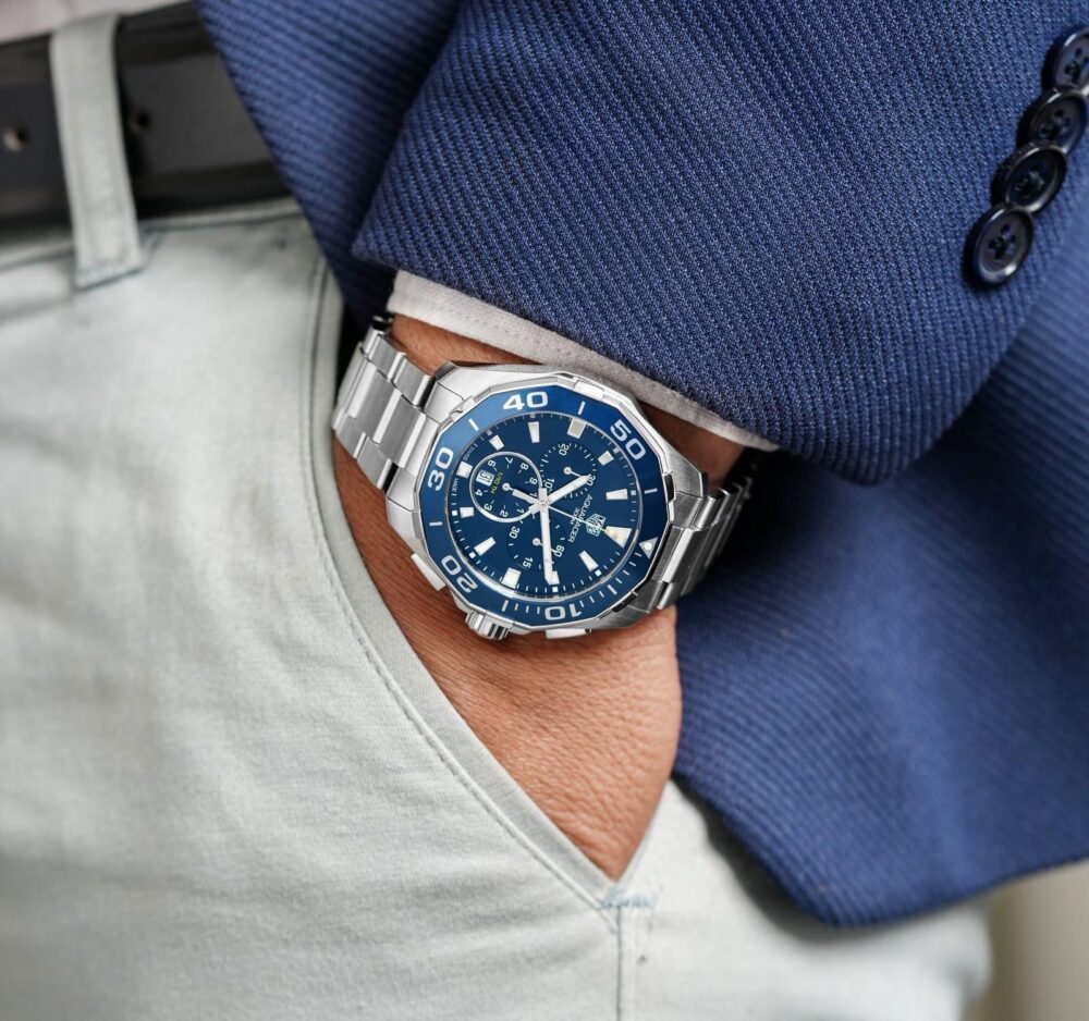 *Its bold Blue dial and striking design makes the TagHeuer Aquaracer a statement of sophistication.* - Image 2